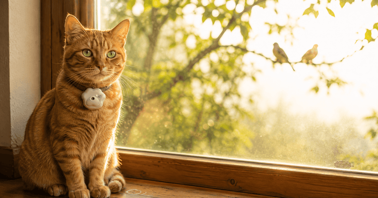 Indoor cat watching birds from window perch